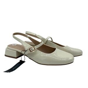 NWT Tahari Women size 7.5 Cream Patent Leather Mary Jane Kitten Heels Slingback